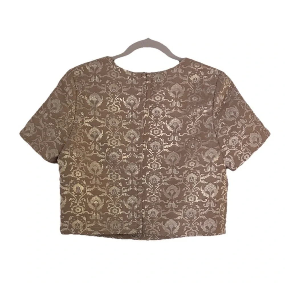 H&M Women‎ Gold Metallic Jacquard Shorts and Crop Top Set Size M Glam Chic New